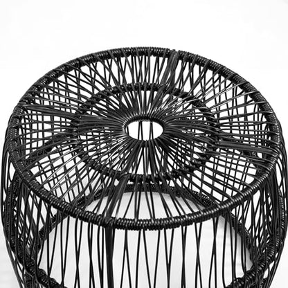 Furniture of America Ysar Boho Rattan Round Coffee Table Outdoor with Metal Frame, All-Weather and Rust Resistant, Handcrafted Coastal Furniture for Patio, Poolside, Garden, Yard, Black - color: Black/18.9 In.