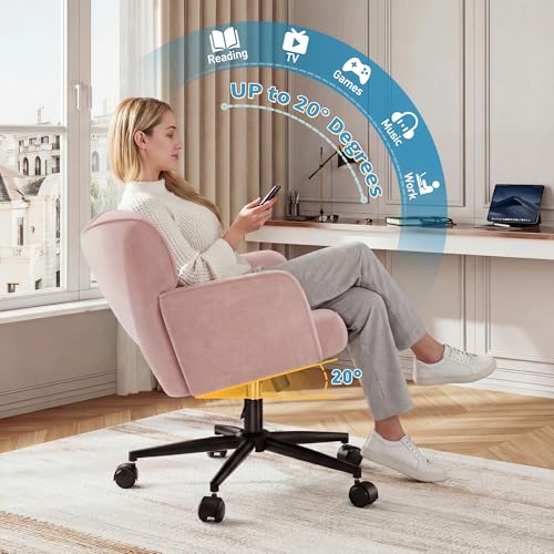DurayLoly Vanity Chair with Shell Back & 360° Swivel Wheels | Comfy Velet Vanity Chair,Adjustable Height,Stylish and Comfortable for Makeup, Work & Relaxation,Pink - color: Pink