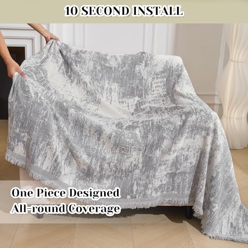 Small Couch Cover Oversized Chair Cover Washable, Chenille Soft Throws Cover for Single Sofa, Abstract Geometric Sofa Slipcover Multi-Use Furniture Protector for Dogs, 71" x 91", Light Grey - color: U-light Grey Abstract, size: 71"x 91"