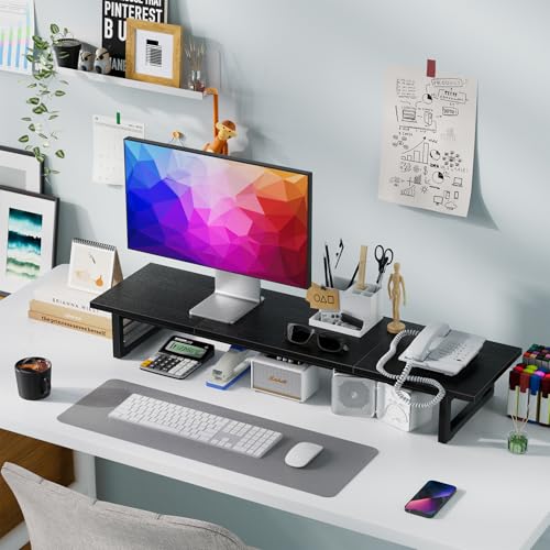 Simple Trending 38" Dual Monitor Stand Riser, Desk Organizer, Black | Laptop & Printer Stand, for 2 Monitors, Wood and Steel, Ergonomic Support, Easy Setup, Home Office Desk, 38"W x 10.25"D x 5"H - color: Black