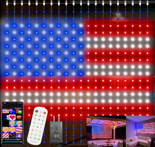 스마트 커튼 조명 400 LED, 색상 변경 미국 국기 요정 조명, 앱 및 리모컨 포함, 침실 배경 야외 7월 4일 할로윈 크리스마스용 DIY 방수 장식 - color: 멀티컬러.