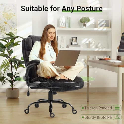 Office Chair, Big and Tall Executive Chair with Air-Lumbar Support, Breathable Desk Computer Chair with Adjustable Flip-up Armrests, Wide Cushion Seat Swivel Home Office Chair - color: Lightblack