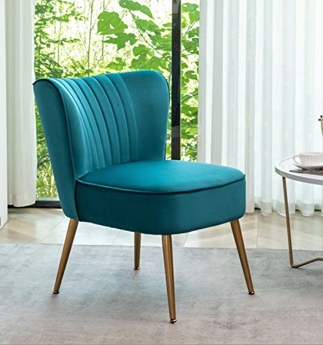 Container Furniture Direct Modern Velvet Accent Chair for Living Room, Bedroom, or Entryway, Stylish and Comfortable Armless Design with Metal Legs, Greynish Blue - color: Greynish Blue