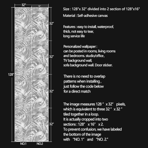 Tropical Palm Leaves Peel and Stick self Adhesive Wallpaper - 128''x32'' - color: X03, size: 128"x32"