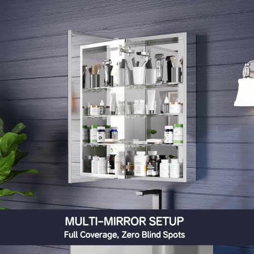 Medicine Cabinet Mirror 16"W x 30"H, Bathroom Beveled Edge Mirror Cabinet | Medicine Cabinets with Adjustable Glass Shelves, Soft-Closed Hinge, Chrome Aluminum Frame, Reverse Installation - size: 16" x 30"(Beveled)