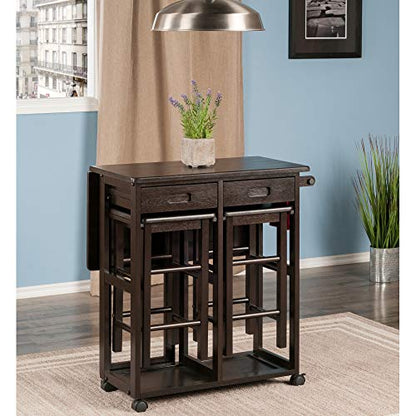 Winsome Suzanne Kitchen Table Set with Stools, Coffee, 33" | Convenient Sturdy Mobile Kitchen & Dining Room Table & Chairs with Storage for Small Spaces, Dorms, Apartments - color: Coffee Finish