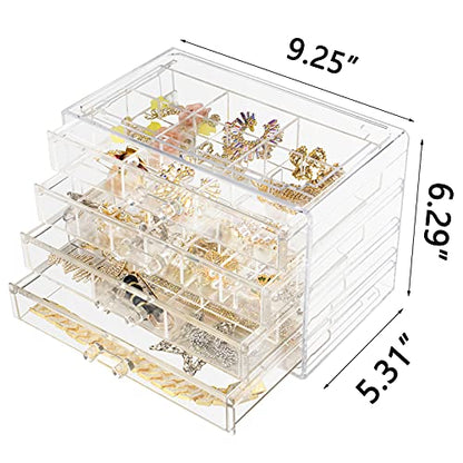 Weiai Clear Acrylic Jewelry Organizer Box 72 Adjustable Grids for Earrings Rings - size: 4 Drawers