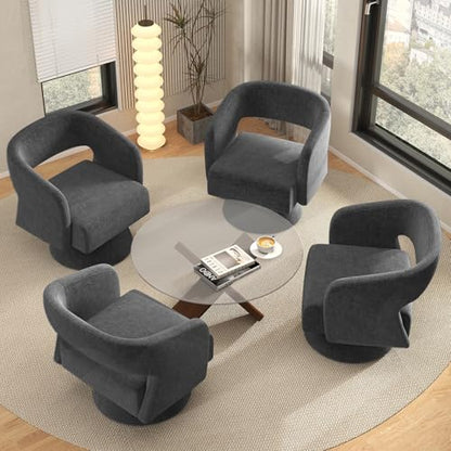Luxanimarion Swivel Barrel Accent Chair,Oversized Teddy Upholstered Round Swivel Chair,Modern Luxury 360 Degree Living Room Vanity Chair for Bedroom Office,Black Chenille,2PCS - color: Black-chenille, size: Set of 2