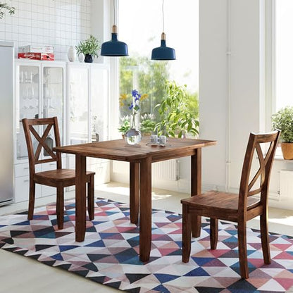 RuiSiSi 3 Piece Dining Table Set, Drop Leaf Kitchen Table Set with 2 X-Back Chairs for Kitchen, Dining Room, Small Space, Walnut - color: Walnut, size: 3 Piece