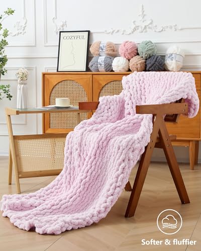 Cozyful Chunky Yarn for Hand Knitting, #9 Thick Jumbo Big Chunky Yarn for Crocheting, Super Chunky Knit Blanket Yarns, Large Chunky Chenille Yarns, 8 Pack (30 yds 8 oz Each Skein), Blush Pink - color: Blush Pink