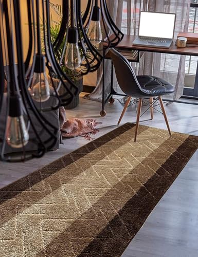 Hallway Runner Rug, 2'7" x 4' Washable Non-Slip Carpet Runner, Custom Size | Rubber Backed Runners for Hallways, Kitchen, Bathroom & Entryway, 2-35 Feet - color: Zigzag-brown, size: 2'7" x 4' (Runner)