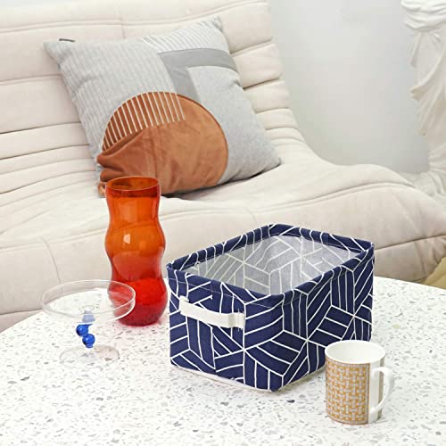 CROWNED 6 Pcs Storage Basket Foldable Cube Fabric Bins Square Mini Box Receive Organizer Rectangle Canvas with Handles for Home Office Books Small 11x8x6.3 inch Navy | 11x8x6.3 inch Square Mini Box Receive Organizer, Small Rectangle Canvas with Handles, F