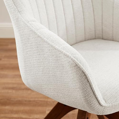 Swivel Desk Chair for Home Office, Fabric, Beige | No Wheels, Oka Wood Legs, Mid Century Modern, Upholstered, 360° Swivel, Accent Chair, Living Room, Bedroom - color: Beige, size: Fabric