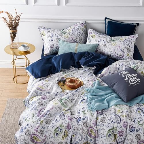 Cupocupa Duvet Cover Set;Duvet Cover Full Bedding Set Fluffy Boho Duvet Cover Set Paisley Floral Bedding Collection Duvet Cover with Pillowcases - color: White Paisly Pattern, size: Full