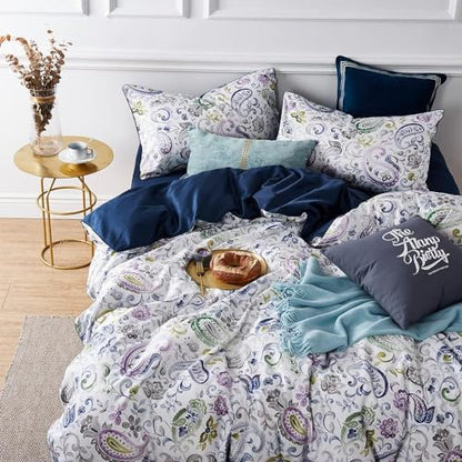 Cupocupa Duvet Cover Set;Duvet Cover Full Bedding Set Fluffy Boho Duvet Cover Set Paisley Floral Bedding Collection Duvet Cover with Pillowcases - color: White Paisly Pattern, size: Full