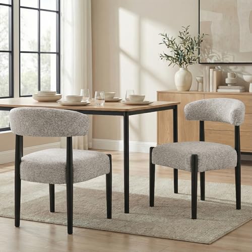 VKNOW Wooden Dining Chairs Set of 6 with Black Wood Legs, Curved Backrest | Modern Upholstered Dining Chairs with Thickened Cushion, Soft Chenille Fabric, for Dining Room/Kitchen, Brown - color: Brown(black Legs), size: Set of 6