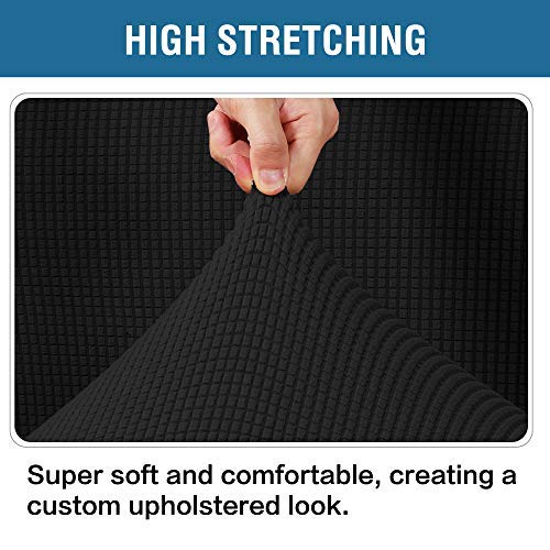 H.VERSAILTEX Ottoman Cover Slipcover Rectangle Fit Length 29"-34" Footrest Sofa Slipcovers Stool Cover Footstool Protector Covers Feature Stretch Thick Soft Jacquard Fabric Removable Washable - Black - color: Black, size: Rectangle-Large