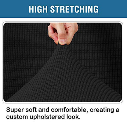 H.VERSAILTEX Ottoman Cover Slipcover Rectangle Fit Length 29"-34" Footrest Sofa Slipcovers Stool Cover Footstool Protector Covers Feature Stretch Thick Soft Jacquard Fabric Removable Washable - Black - color: Black, size: Rectangle-Large