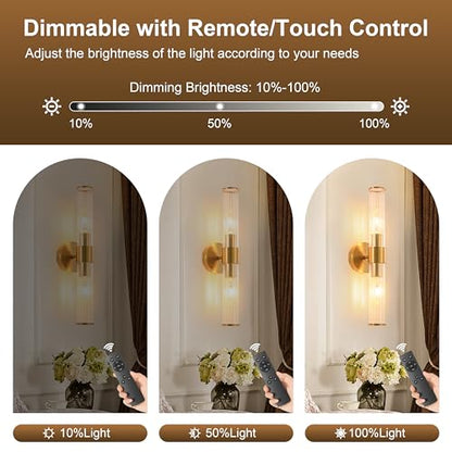 Morauroral Brushed Gold Battery Operated Wall Sconce, Dimmable Rechargeable Wall Light with Remote, Touch Control, Modern LED Wireless Sconce for Living Room, Bedroom, 20 Inch - color: Brushed Gold（1 Pack）