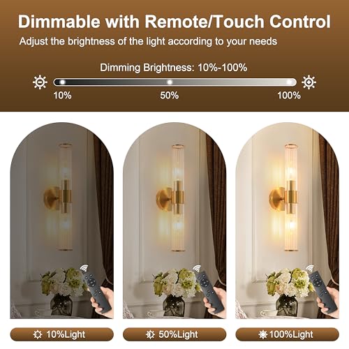 Morauroral Brushed Gold Battery Operated Wall Sconce, Dimmable Rechargeable Wall Light with Remote, Touch Control, Modern LED Wireless Sconce for Living Room, Bedroom, 20 Inch - color: Brushed Gold（1 Pack）