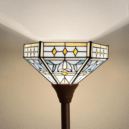 Tiffany Lamp Mission Hexagon Stained Glass Torchiere Floor Lamp