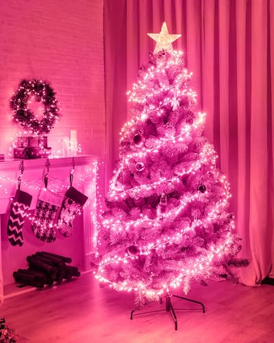 Minetom Fairy Lights Battery Operated, Twinkle String Lights Waterproof Silver Wire 5 Feet 60 Led Firecracker Starry Lights for DIY Wreath Home Wedding Party Bedroom Mason Jar Holiday Christmas, Pink - color: Pink