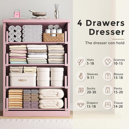 Jocoevol 4 Drawer Dresser for Bedroom, Pink Dresser Chest of Drawers - Large Wood Dressers TV Stand with Deep Drawers Dressers for Living Room, Hallway, Entryway - Pink - color: Pink