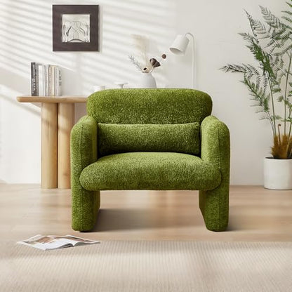 Modern Accent Single Sofa Chair with Arms, Lamb Fabric Upholstered Comfy Reading Arm Chair for Bedroom, Living Room-Green - color: Green, size: 30.31"D x 33.86"W x 31.5"H