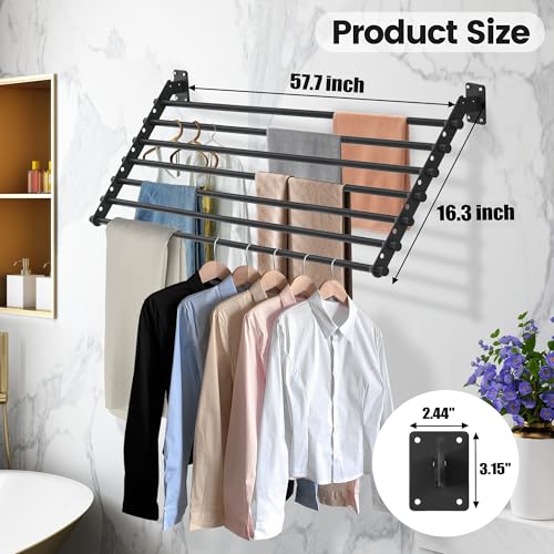 Wall Mounted Clothes Drying Rack 57 Inch – Foldable Laundry Drying Rack for Wall Mount, Space Saving Indoor Drying Rack for Clothes, Compact & Sturdy Design