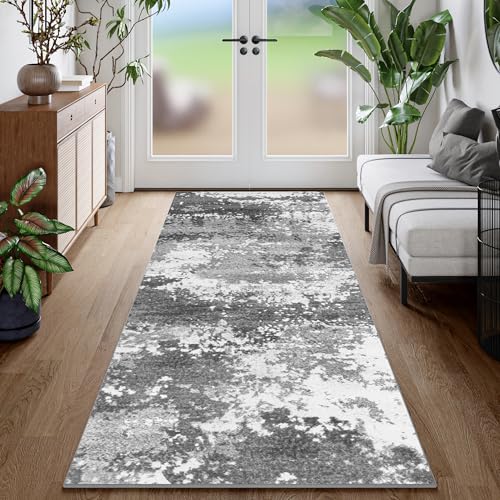 2x6 Rug Runners for Hallways Kitchen Non Slip Washable Grey Entryway Runner Rugs with Rubber Backing 6ft Long Carpet Runner for Laundry Room Bedroom, Low Pile Stain & Fade Resistant, Abstract Gray - color: Grey, size: 2' X 6' (Runner)