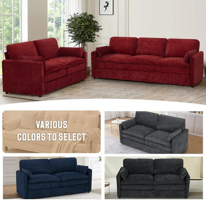 69" Chenille 2 Seats Sofa with 2 Pillows, Red | Modern Upholstered Sofa with Deeper Seats, Comfy Sofa with Thickened Cushions for Living Room, Apartment - color: Red, size: Loveseat