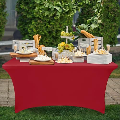 Nasitos 2 Pack Tablecloth Fitted Spandex 4 ft Table Cloth-Open Back Red Table Covers Fabric Washable and Wrinkle-Free Fabric Tablecloths for Party, Wedding, Birthday, Buffet, Events - color: Red, size: 4FT