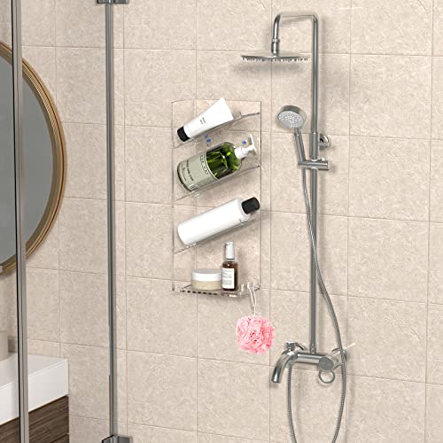 AITEE Acrylic Bathroom Organizer Caddy Shampoo Holder Right Inclined | No drilling, wall mounted with drain holes, inclined shelf, bathroom, acrylic, rustproof, for bathroom toiletries - style: One Shelf