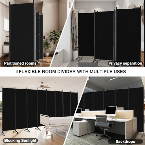Room Divider-Folding Privacy Screens, 6 ft Partition Room Dividers Wall for Separation, Home, Office, Classroom, Studio (Black, 8 Panel) - color: Black, size: 8 Panel