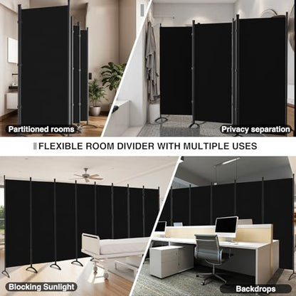 Room Divider-Folding Privacy Screens, 6 ft Partition Room Dividers Wall for Separation, Home, Office, Classroom, Studio (Black, 8 Panel) - color: Black, size: 8 Panel