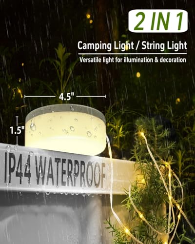 Solar Camping String Lights, 32.8 FT Fairy String Light, 4 in 1 Portable Waterproof Camp LED Lamp with 8 Lighting Modes, Hanging Rechargeable Tent Lantern for Outdoor Garden Patio Party Essentials - size: 32.8 FT