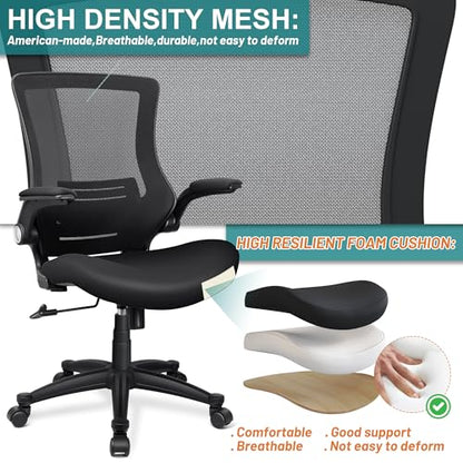 Ergonomic Mesh Swivel Office Study Home Desk Task Computer Chair with Flip up Arms Rolling Wheels for Heavy People - style: Foam cushion