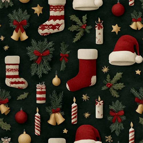 FUKUMON Christmas Cute Wallpaper Peel and Stick for Home Decor Waterproof Self-Adhesive Removable Contact Paper for Cabinets Bedroom Bathroom (Vinyl Santa Claus and Christmas Socks Pattern,15.7"x394") - color: Black Santa Claus, size: 15.7" x 394"