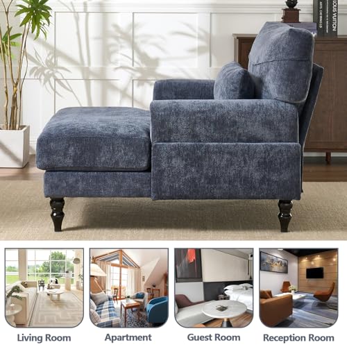 Chaise Lounge Chair Indoor Bedroom, Comfy Lounge Chair with Wide Armrest & Backrest for Small Space, Thick Cushion, High-Density Foam, Waist Pillow, Chenille (Blue) - color: Blue