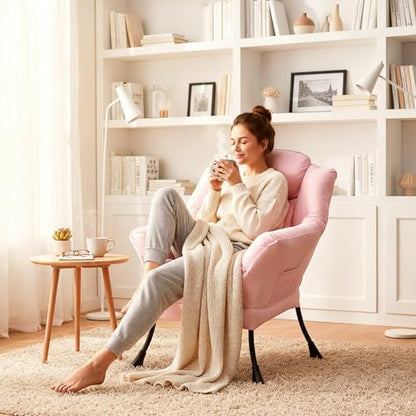 Lazy Chair, Comfy Reading Accent Chair for Bedroom, Pink | Comfy Bedroom Accent Chair with Washable Removable Cover and extra throw pillowfor Living Room Dorm - color: Pink-single
