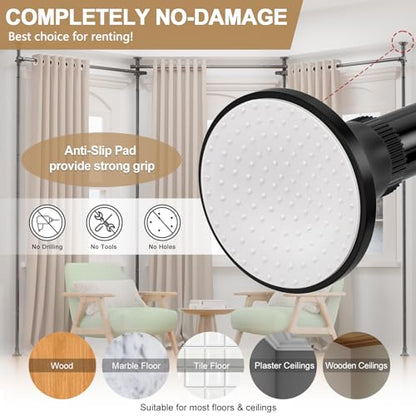 Room Divider Curtain Rod - 4-10ft(H) 28-171inch(W) Adjustable No Drilling Curtain Divider for Room Separation,Heavy Duty Floor to Ceiling Curtain Stand,Wall Divider for Space Separator Partition,Black