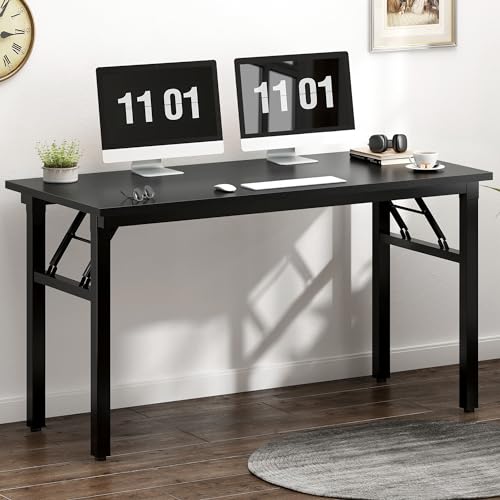 Need Computer Desk Office Desk 47 inches Folding Table with BIFMA Certification Computer Table Workstation No Install Needed, Black Brown | No-Assembly, Sturdy Foldable Desk for Home Office, Bedroom, Dorm Room, Student Study, Collapsible, Wide, Easy Stora