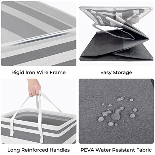 HomeHacks 2-Pack Large Laundry Basket, Waterproof, Freestanding Laundry Hamper, Collapsible Tall Clothes Hamper with Extended Handles for Clothes Toys in the Dorm and Family Gradient Grey, 88L | Waterproof, Freestanding, Collapsible Clothes Hamper with Re