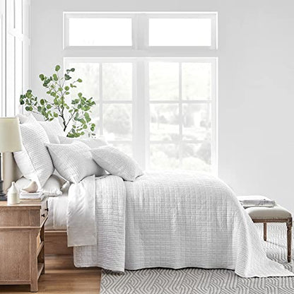 Levtex Home Mills Waffle Twin Bedspread Set (84x104in) with 1 Pillow Sham (26x20in) - Bright White - 100% Cotton Twin Size Bedspread Set - Lightweight, Soft, Pre-Washed - color: Bright White, size: Twin Bedspread