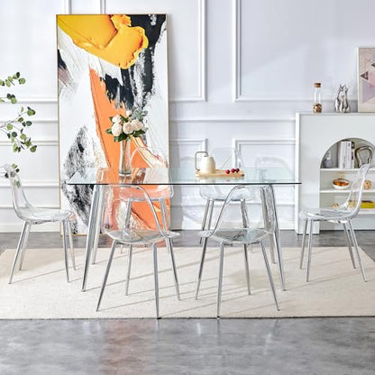 Baysitone Clear Dining Chairs Set of 6, Modern Kitchen Chairs with Transparent Seat, Acrylic Accent Side Chairs with Silver Metal Legs for Dining Room, Kitchen, Living Room - color: Silver, size: Set of 6