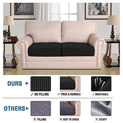 H.VERSAILTEX Super Stretch Individual Seat Cushion Covers Sofa Covers Couch Cushion Covers Slipcover Sets Thick Jacquard Textured Twill Fabric (2 Piece Medium Sofa Cushion Covers, Black) - color: Black, size: 2 Cushion Loveseat