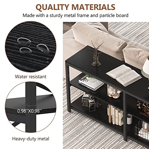 LITTLE TREE 70.9 Inch Long Console Sofa Table 3-Tier Industrial Sofa Table Behind Couch Table Hallway Entryway Table for Living Room, Black - color: Black