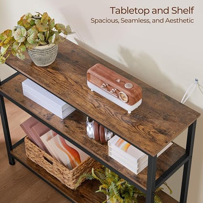 Yaheetech Narrow Console Table with 3 Tier Shelves, Rustic Brown, 39.5" | Sofa Table, Small Entryway Table with Storage Shelves, Behind Couch Table for Living Room, Easy Assembly, Industrial - color: Rustic Brown