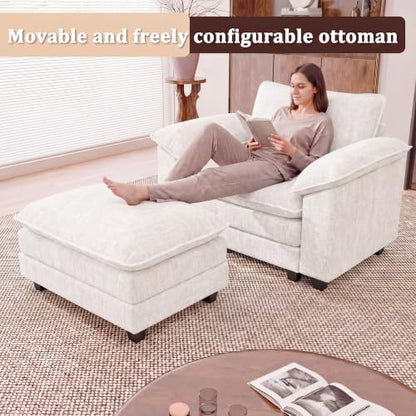 JUMMICO 40" Chaise Lounge Chair with Ottoman, Single Sofa Chair, White | Comfy Chenille, Double Layer Cushion, Wide Armrest, Deep Seat, High-Density Foam, Reading Chair for Living Room - color: White, size: Single Sofa Chair