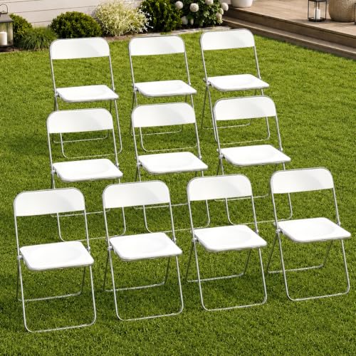 JPBSTO 10 Pack White Plastic Folding Chairs - Bulk Value Stackable for Wedding Banquet, Event Rental, Large Venue (300lb Capacity) - color: White, size: 10-Pack
